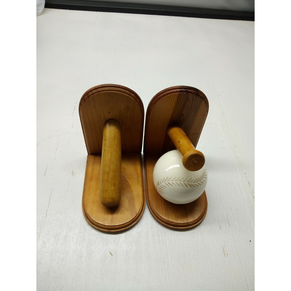 Wood Baseball Bat and Ball Bookends Children Kids Bedroom Dorm Playroom Decor